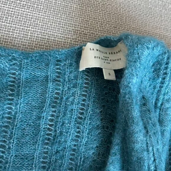 Sezane Cristina Jumper Small Ecru Ivory White Sweater French Wool Mohair V Neck - Picture 8 of 11